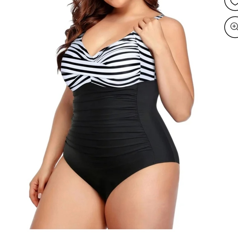 Striped Black and White Women's Swimsuit - Picture 2 of 5